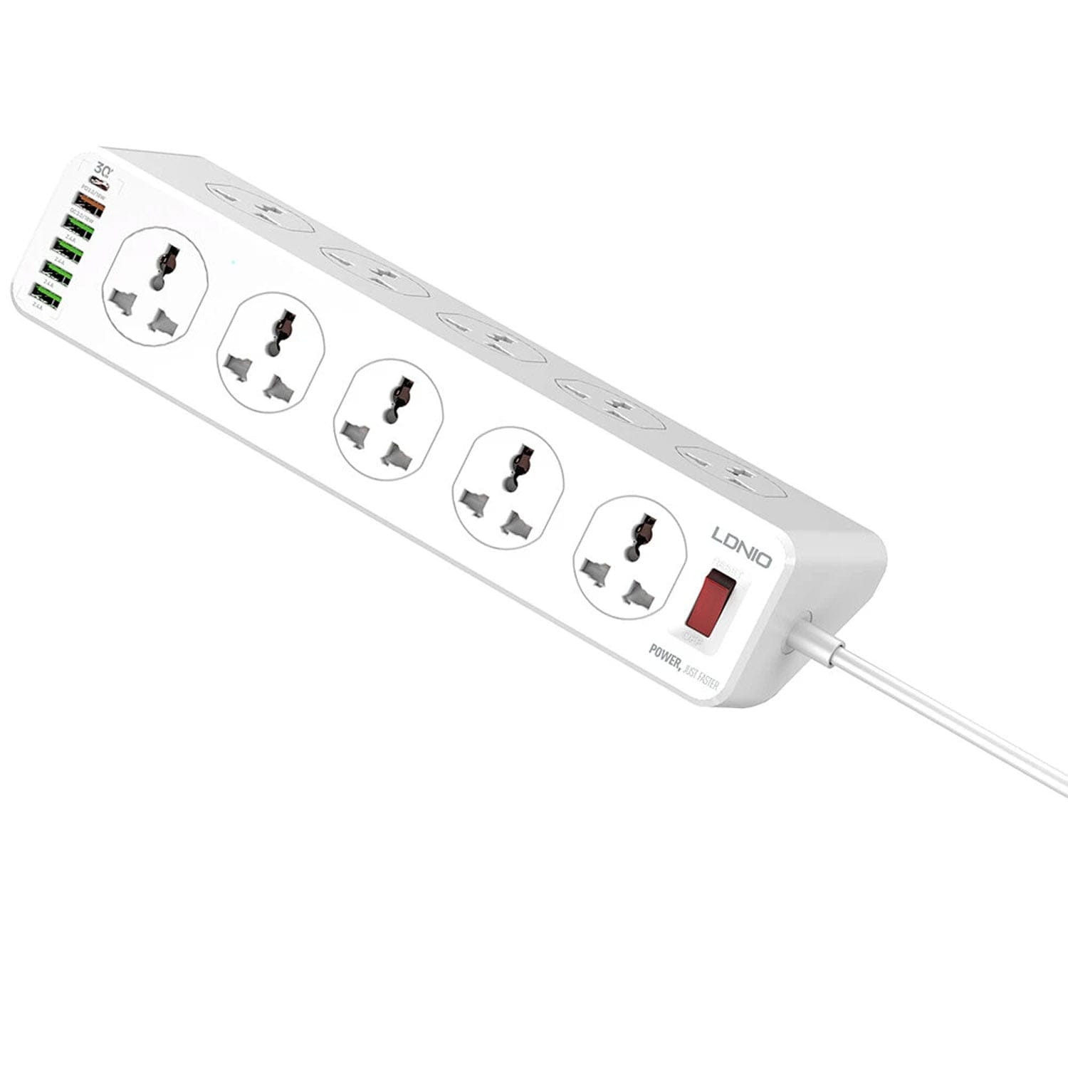Ldnio SC10610 30W 6-Port USB Charger Power Extension With 10*Outlets / 5 *USB / 1 * PD USB-C