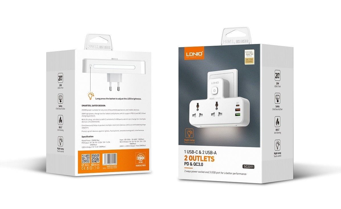 Ldnio SC2311 20W 3-Port USB Charger Extension Power Strip