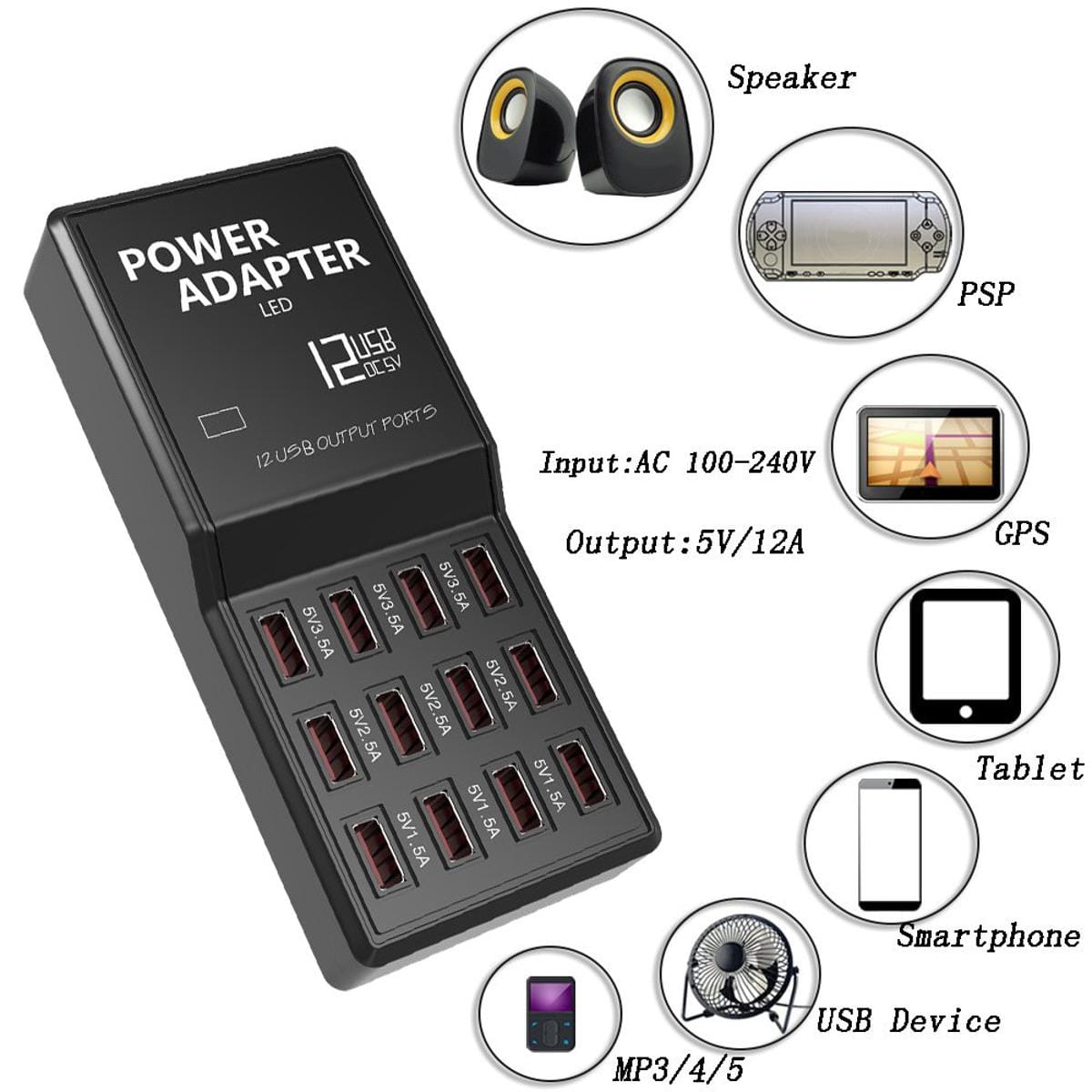 USB Fast Charger 12 Port 12AMP W858