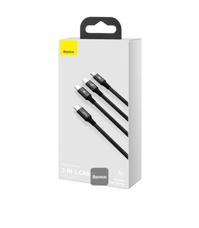 _Baseus Rapid Series 3-in-1 Fast Charging Data Cable Type-C to M+L+C PD 20W 1.5M – Black (1) Baseus Rapid Series 3-in-1 Fast Charging Data Cable Type-C to M+L+C PD 20W 1.5M – Black