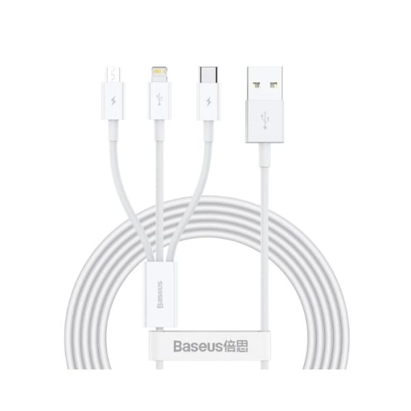 Baseus Superior Series Fast Charging Data Cable USB to M+L+C 3.5A 1.5m White