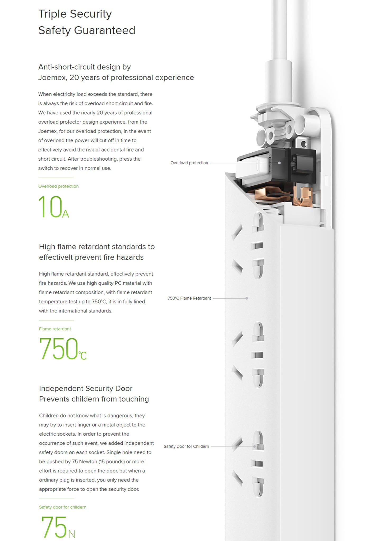 Mi Power Strip 3 USB 3 Sockets