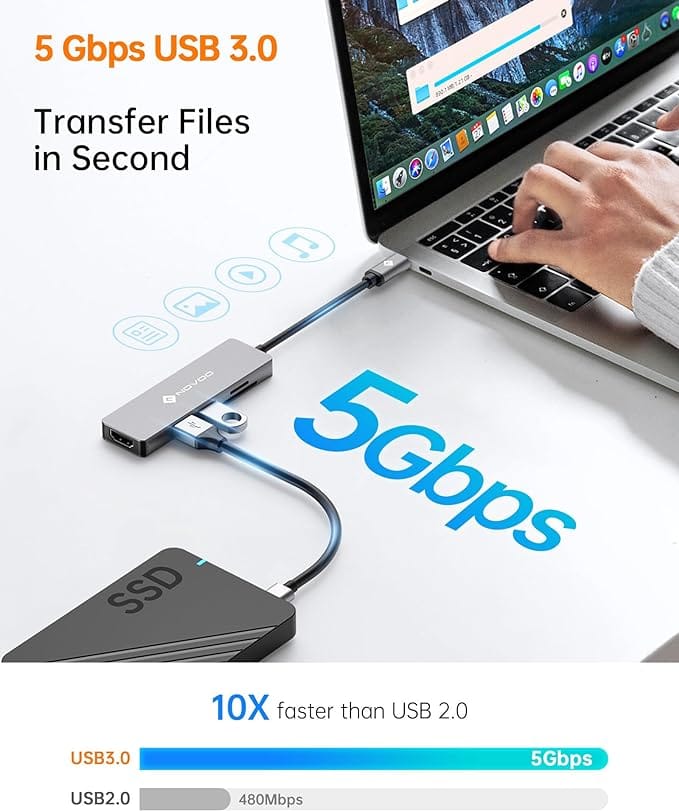 NOVOO USB C Hub 5 in 1 Aluminum with HDMI 4K Adapter