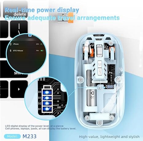 Mouse BT Wireless M233,Transparent Magnetic Mouse 2.4G Rechargeable for PC Rechargeable