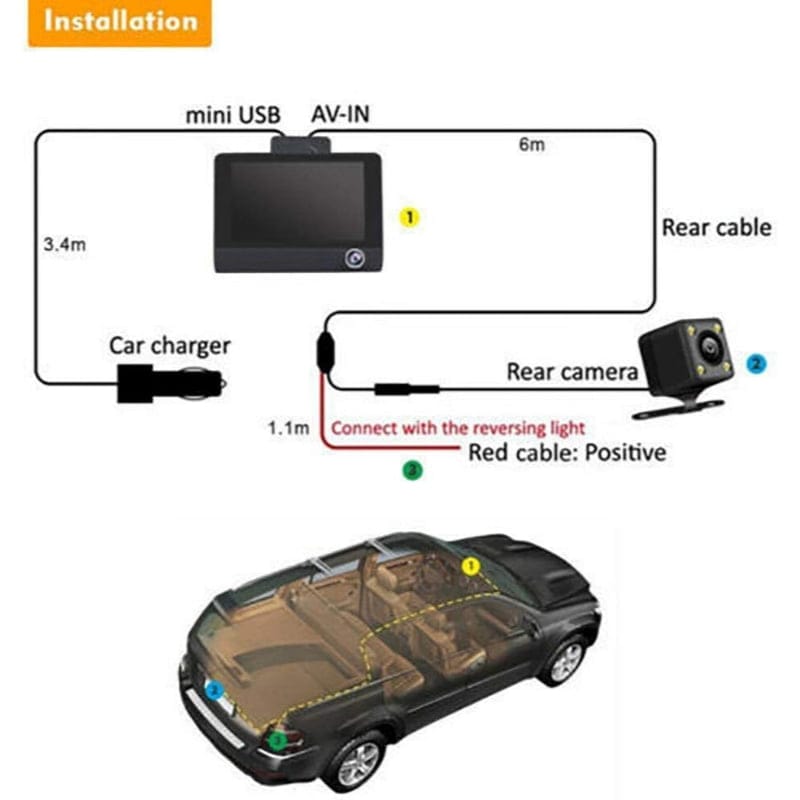 WDR Dashcam 3 Camera Lens Video Car DVR Full HD 1080P