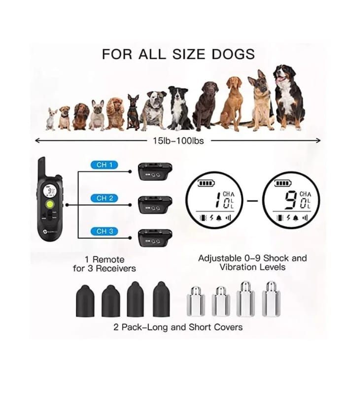 _800M Dog Training Collar with Voice Commands Beep Vibration Shock Rech (2) 800M Dog Training Collar with Voice Commands Beep Vibration Shock Rech