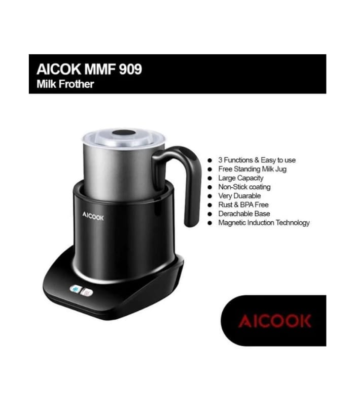 AICOOK MMF 909 Milk Frother Electric for Hot and Cold Milk
