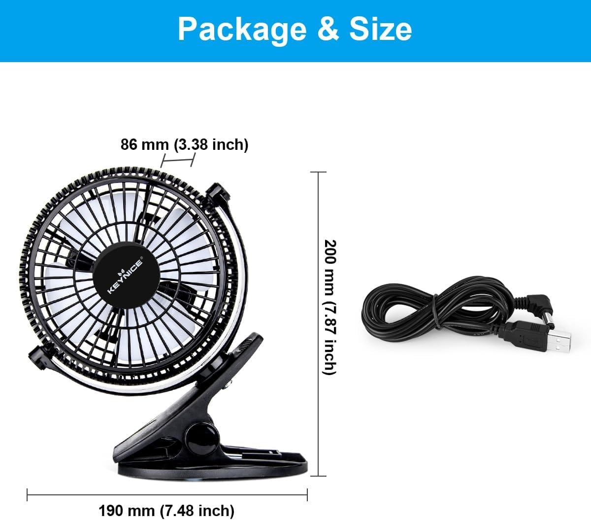 KEYNICE USB Desk Fan, 4 Inch Clip on Fan, 2 Speed USB Fan, 360° Rotation Small Corded Fan for Dorm