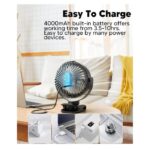 POWERbeast Clip On Fan, 4000mAh Portable Pram Fan, 7” USB Desk Fan, 4 Speeds 2 Mist Modes