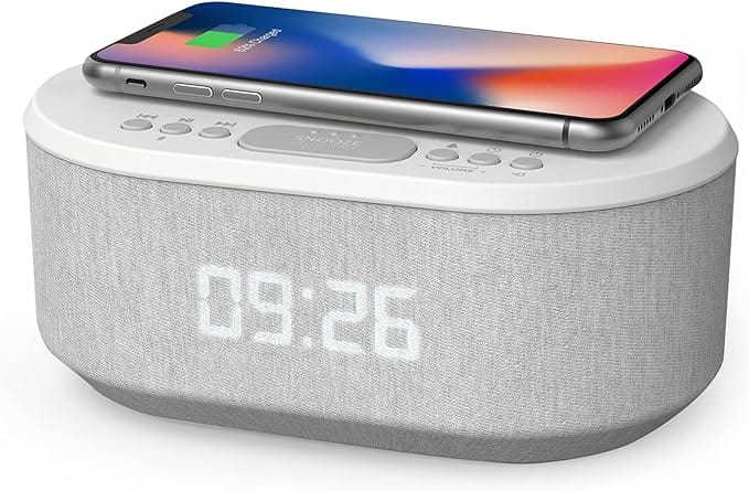 i-box Dawn, Alarm Clock for Bedrooms, FM Radio Alarm Clock with Wireless Charging