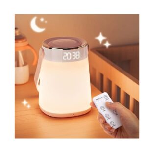 ALACRIS Night Light Dimmable, Bedside Lamp Portable with Romote Control and Alarm Clock