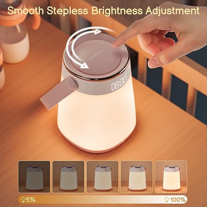 ALACRIS Night Light Dimmable, Bedside Lamp Portable with Romote Control and Alarm Clock