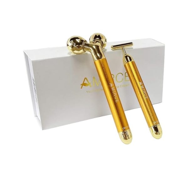 Amirce Face Massager Roller Golden 3D Roller Electric Facial Roller and T Shape