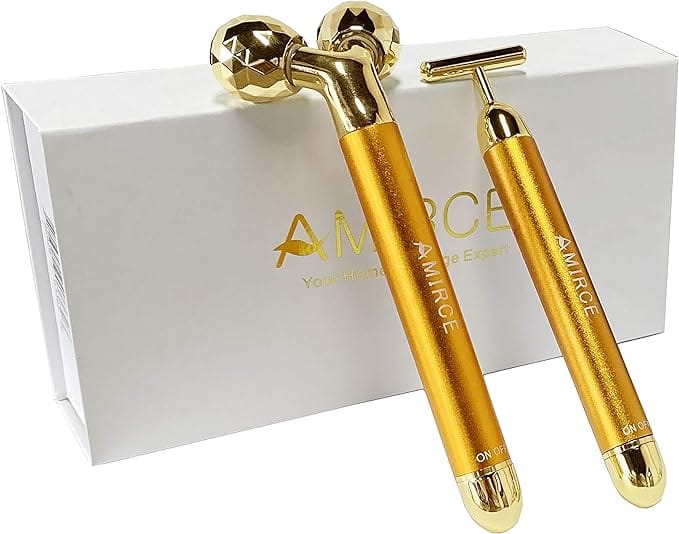 Amirce Face Massager Roller Golden 3D Roller Electric Facial Roller and T Shape