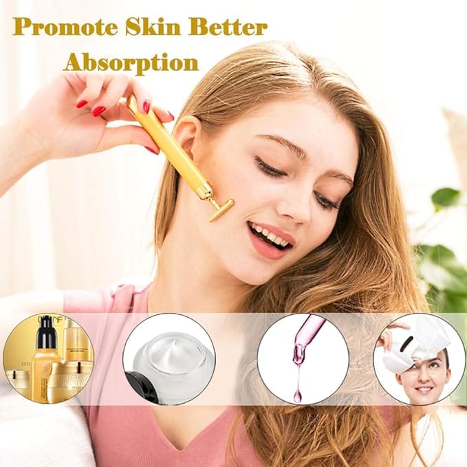 Amirce Face Massager Roller Golden 3D Roller Electric Facial Roller and T Shape