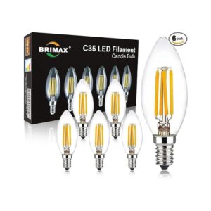 BRIMAX C35 LED Bulbs, 6W Candelabra Led Bulbs Dimmable, E12 Base, 2700K Warm Whit Glow