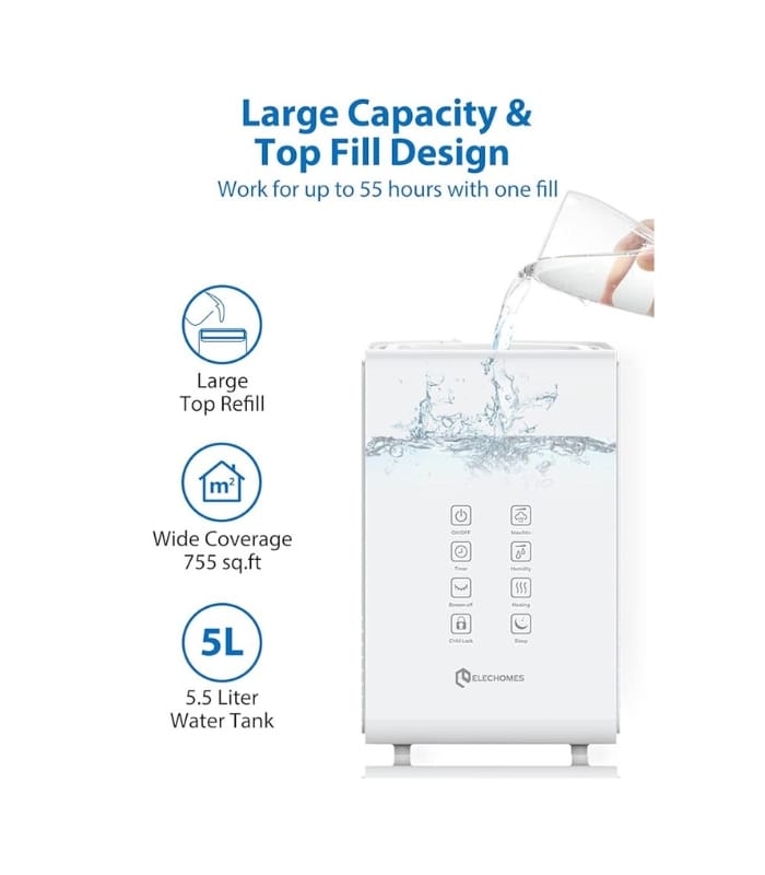 Elechomes Humidifier for Large Room Bedroom Plants, SH8820 Warm and Cool Mist Humidifiers, 5.5L Elechomes Humidifier for Large Room Bedroom Plants, SH8820 Warm and Cool Mist Humidifiers, 5.5L