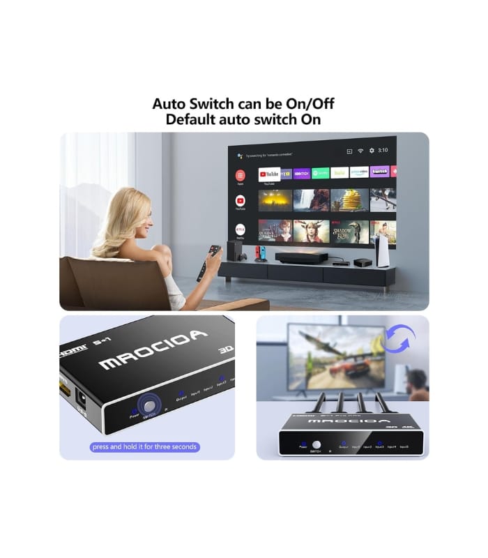 MROCIDA HDMI Switch 4K 30hz hdmi 1.4 5 in 1 Out HDMI Switcher 5 Port with IR Remote Control HDMI Splitter Support MROCIDA HDMI Switch 4K 30hz hdmi 1.4 5 in 1 Out HDMI Switcher 5 Port with IR Remote Control HDMI Splitter Support