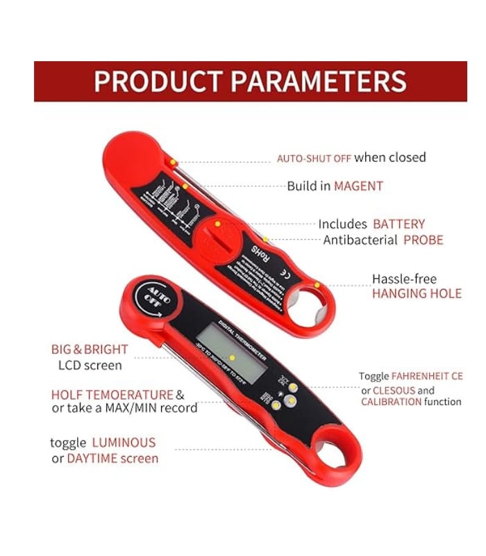 _Meat Thermometer Instant Read, Digital Food Thermometer with Backlight and Calibration (1) Meat Thermometer Instant Read, Digital Food Thermometer with Backlight and Calibration