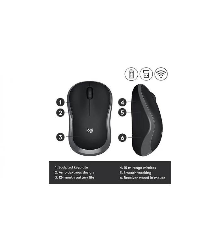 Logitech M185 Wireless Mouse, 2.4GHz with USB Mini Receiver, 12-Month Battery Life Logitech M185 Wireless Mouse, 2.4GHz with USB Mini Receiver, 12-Month Battery Life