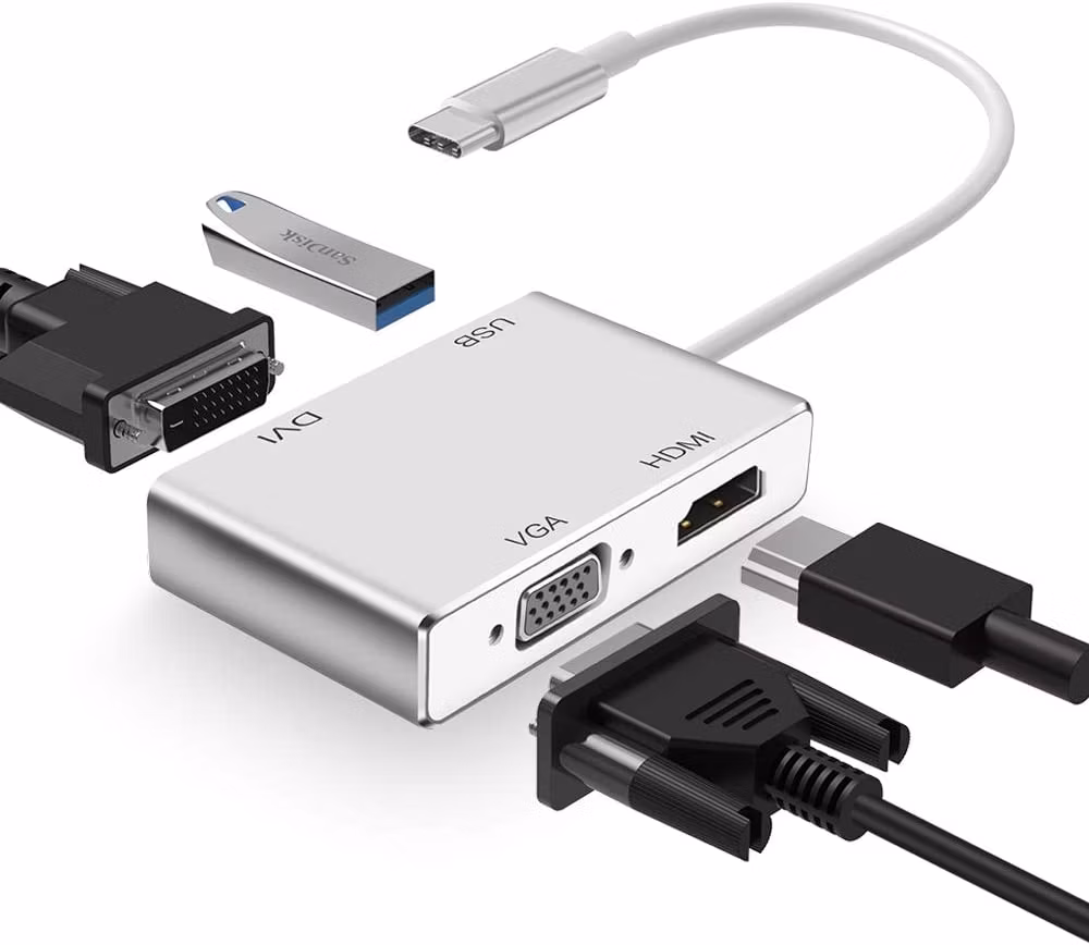 4 in 1 Multi Hub USB C to HDMI DVI VGA USB3.0 Converter Adapter