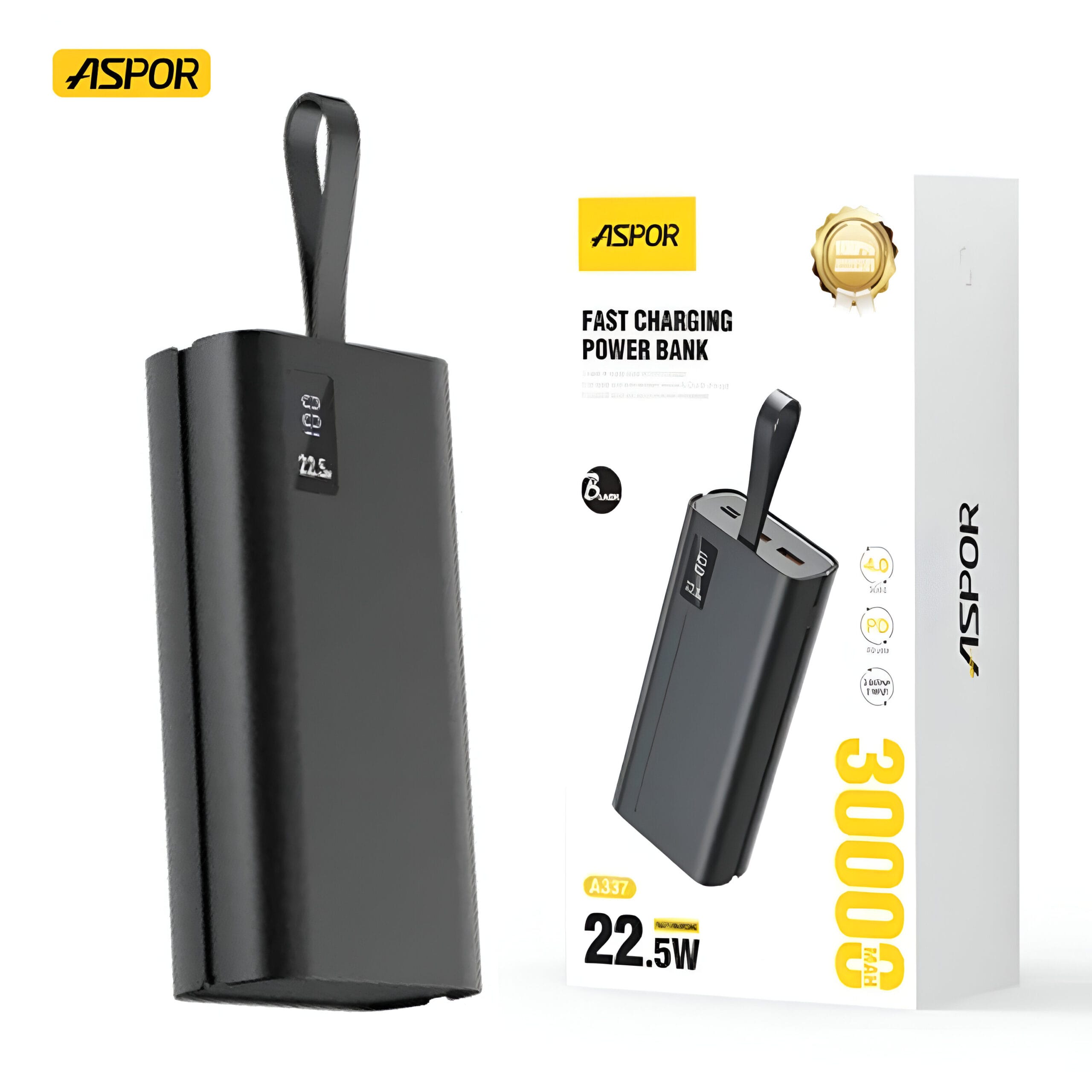 ASPOR A337 30000mAh 22.5W LED Display Power Bank