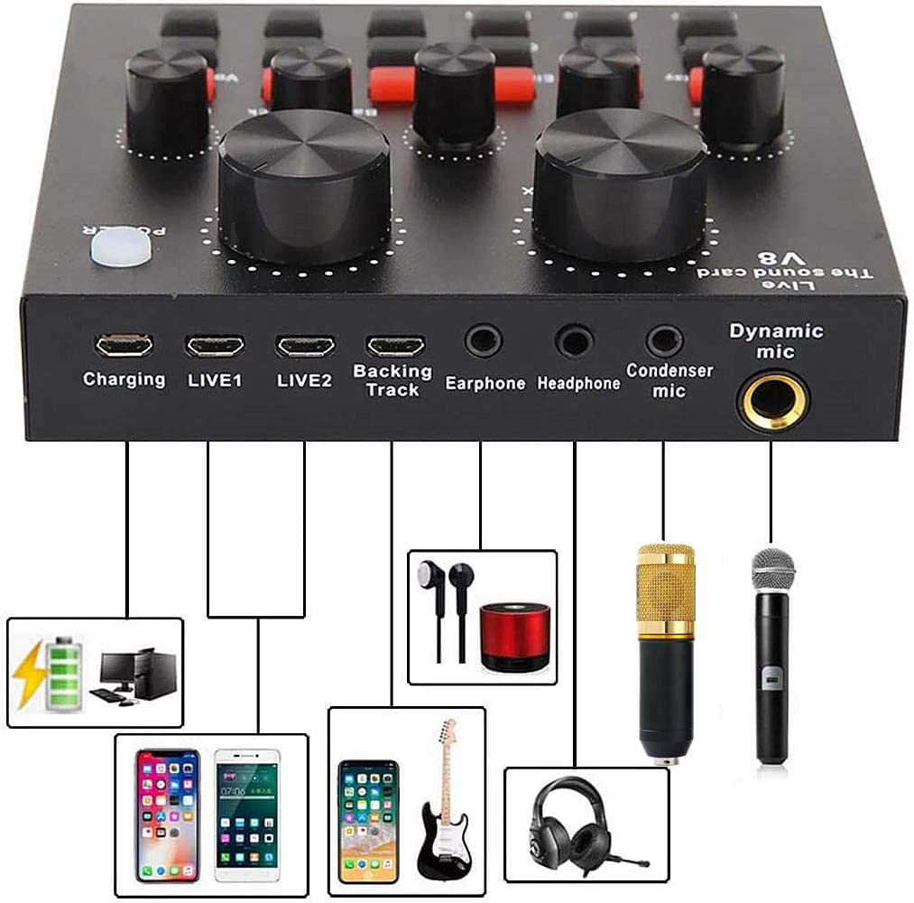 PodCast Mic BM800+V8 AMP CONDENSER MICROPHONE METAL BODY