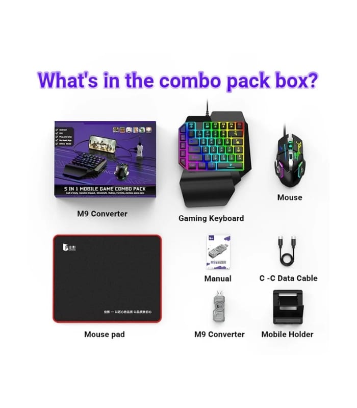 5in1 Mobile Gaming Keyboard Mouse M9 for BGMI 5in1 Mobile Gaming Keyboard Mouse M9 for BGMI