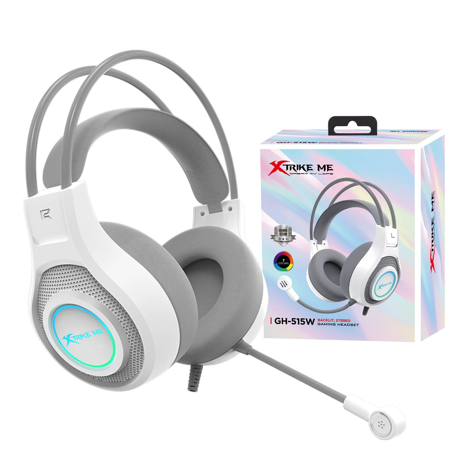 The Xtrike-Me GH-515W Wired RGB Gaming Headset features static lighting effects and high-quality sound, perfect for an immersive gaming experience. Xtrike-Me GH-515W Wired RGB Gaming Headset Key Features: Double Head Beam Design: The XTRIKE ME GH-515W features a unique double-head beam design, ensuring a comfortable fit for extended gaming sessions while providing a stylish and secure headset. Powerful Bass with Closed-Back, Over-Ear Design: The closed-back, over-ear earcups deliver immersive sound with powerful bass, perfect for gaming, music, and media. Experience clear audio and deep, resonant, low frequencies for a more engaging experience. Static RGB Lighting Effects: Enhance your gaming setup with eye-catching static RGB lighting effects that add customizable visual appeal and make your headset stand out. Wired Connectivity: Enjoy reliable, lag-free performance with a wired connection. The headset includes two 3.5mm jacks (for audio and microphone) and a USB connector for LED lighting, providing a versatile setup for any device. Components: The headset has comfortable ear cushions for enhanced Comfort, making it ideal for long gaming or listening sessions. Xtrike-Me Wired RGB Gaming Headset Specifications: Colour: White Model Name: GH-515W Headphones Form Factor: Over-Ear Headphones Ear Placement: Over-Ear Noise Control: None Headphones Jack: 3.5mm Jack (2x) + USB (for LED light) Connectivity Technology: Wired Included Components: Ear Cushions Age Range Description: Adult Package Dimensions: 5 x 5 x 5 cm Weight: 400 g Manufacturer: XTRIKE ME Item Model Number: GH-515W Why Choose the XTRIKE-ME GH-515W Gaming Headset? The XTRIKE-ME GH-515W Wired Gaming Headset offers exceptional sound quality, Comfort, and style for gamers and media enthusiasts. With its powerful bass, static RGB lighting effects, and comfortable over-ear design, this headset provides an immersive experience for casual and competitive gaming. It is ideal for adult users and is designed to deliver premium audio and Comfort during extended sessions.