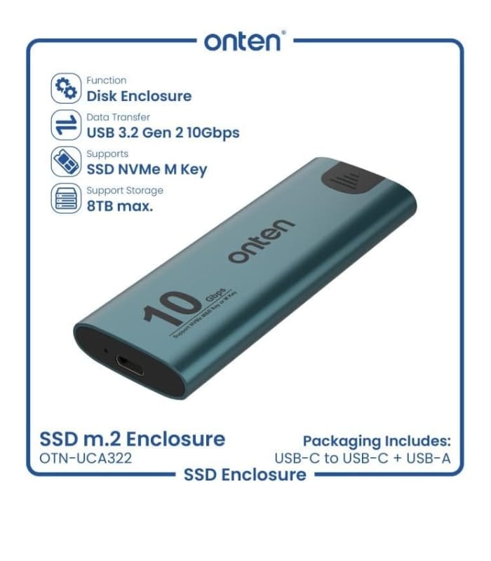 Onten NVME M.2 SSD Hard Drive Enclosure OTN-UCA322 (1) Onten NVME M.2 SSD Hard Drive Enclosure OTN-UCA322