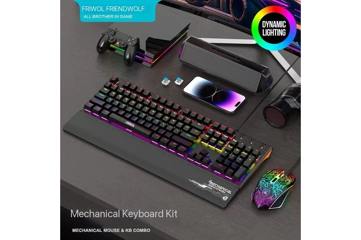 Friend Wolf XT10 Wired Mechanical Keyboard Mouse, Blue Switch