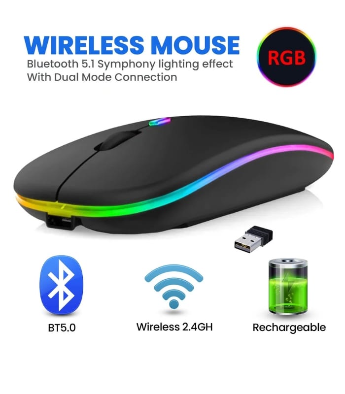 HP W10 Wireless RGB Bluetooth, Wireless, Rechargeable Slim Mouse (1) HP W10 Wireless RGB Bluetooth, Wireless, Rechargeable Slim Mouse