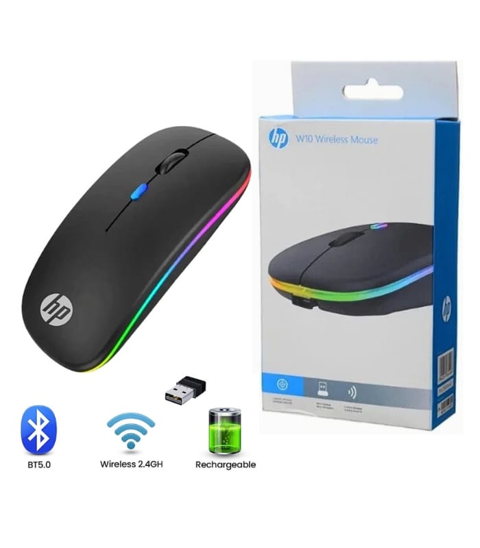 HP W10 Wireless RGB Bluetooth, Wireless, Rechargeable Slim Mouse HP W10 Wireless RGB Bluetooth, Wireless, Rechargeable Slim Mouse