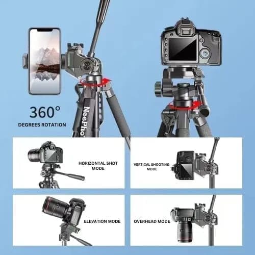 NeePho 910A Tripod Stand Retractable Height Adjustable Camera Tripod with Phone Holder