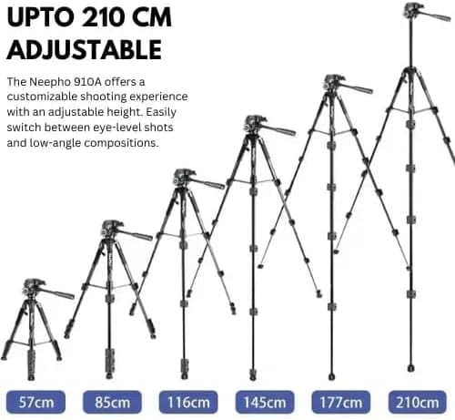 NeePho 910A Tripod Stand Retractable Height Adjustable Camera Tripod with Phone Holder